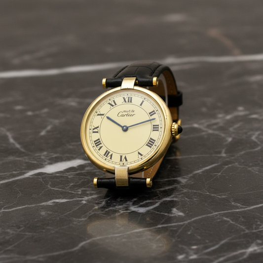 CARTIER Must Vendome Gold Plated Leather Quartz Unisex Watch 590003