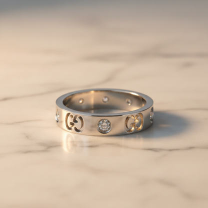 Gucci Icon Diamond Ring White Gold (18K) Fashion Diamond Band Ring Silver
