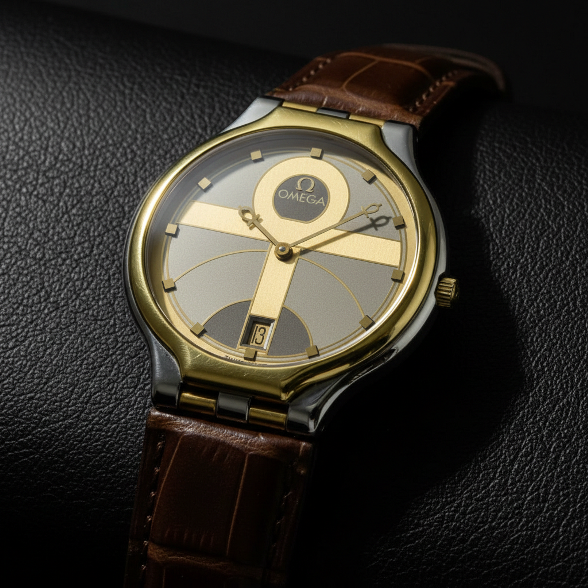 OMEGA De Ville Symbol K18 Gold Steel Quartz Mens Watch 196.0316 Polished