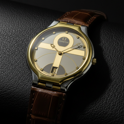 OMEGA De Ville Symbol K18 Gold Steel Quartz Mens Watch 196.0316 Polished