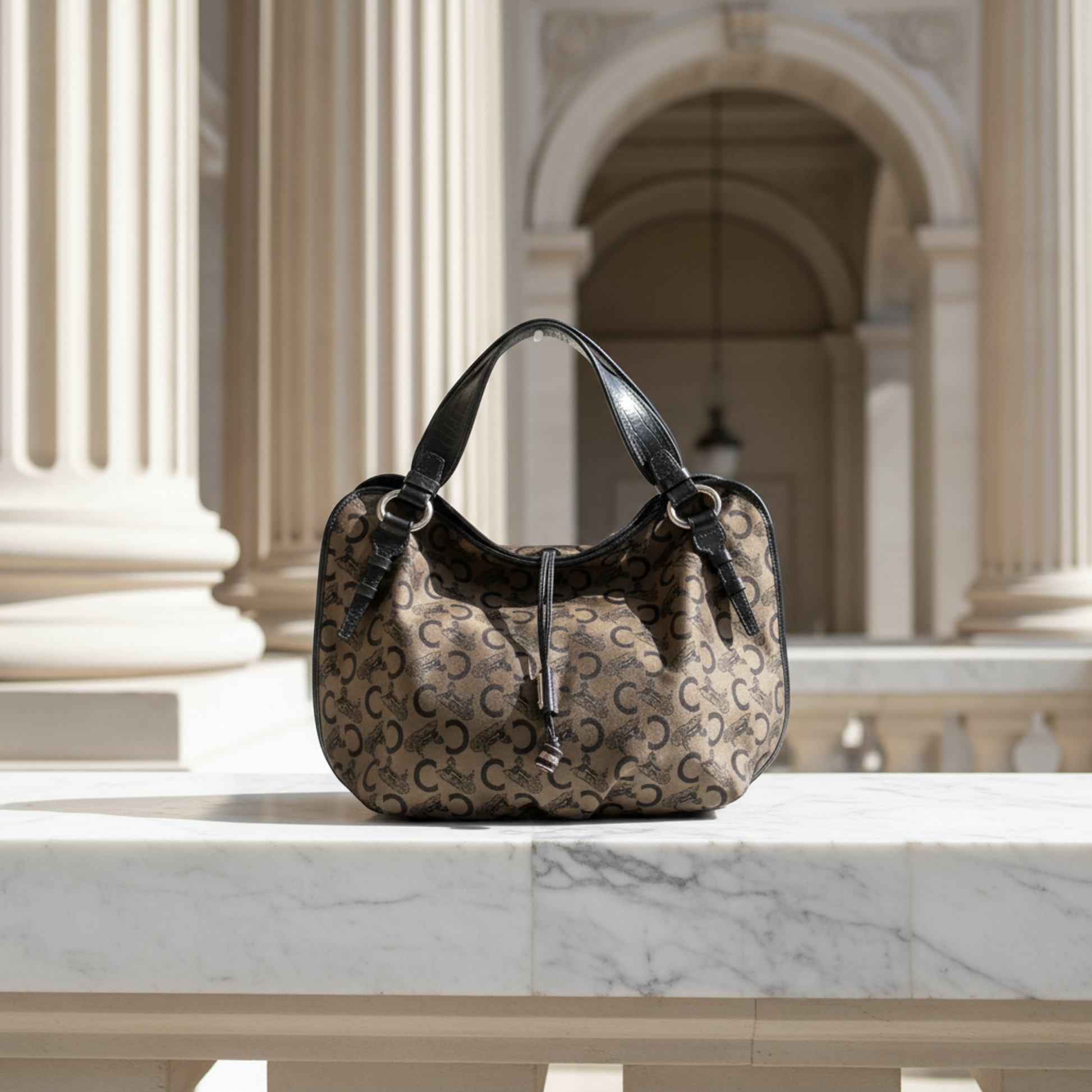 Celine Bittersweet C Macadam Carriage Pattern Women's Canvas,Leather Handbag,Tote Bag Beige,Black
