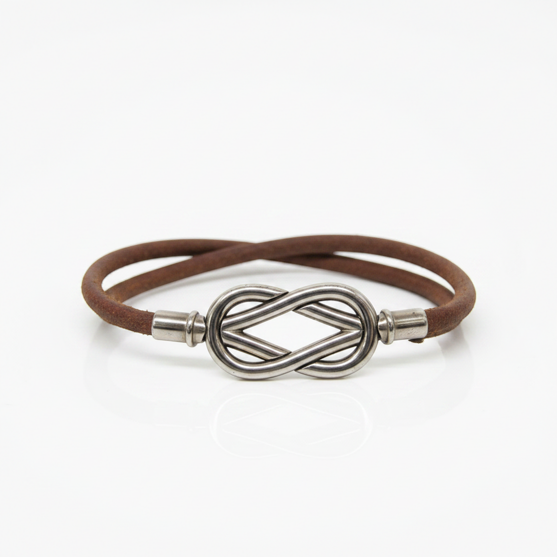 Hermes Atame Choker Leather,Metal Bangle Silver,Brown