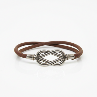 Hermes Atame Choker Leather,Metal Bangle Silver,Brown