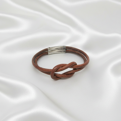 Hermes Hercule Leather,Metal Bangle Silver,Brown