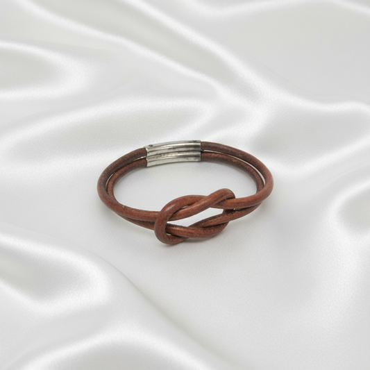 Hermes Hercule Leather,Metal Bangle Silver,Brown
