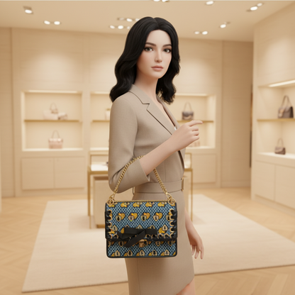 Fendi KAN I 8BT283 Women's Velvet,Leather Handbag,Shoulder Bag Light Blue,Navy,Yellow