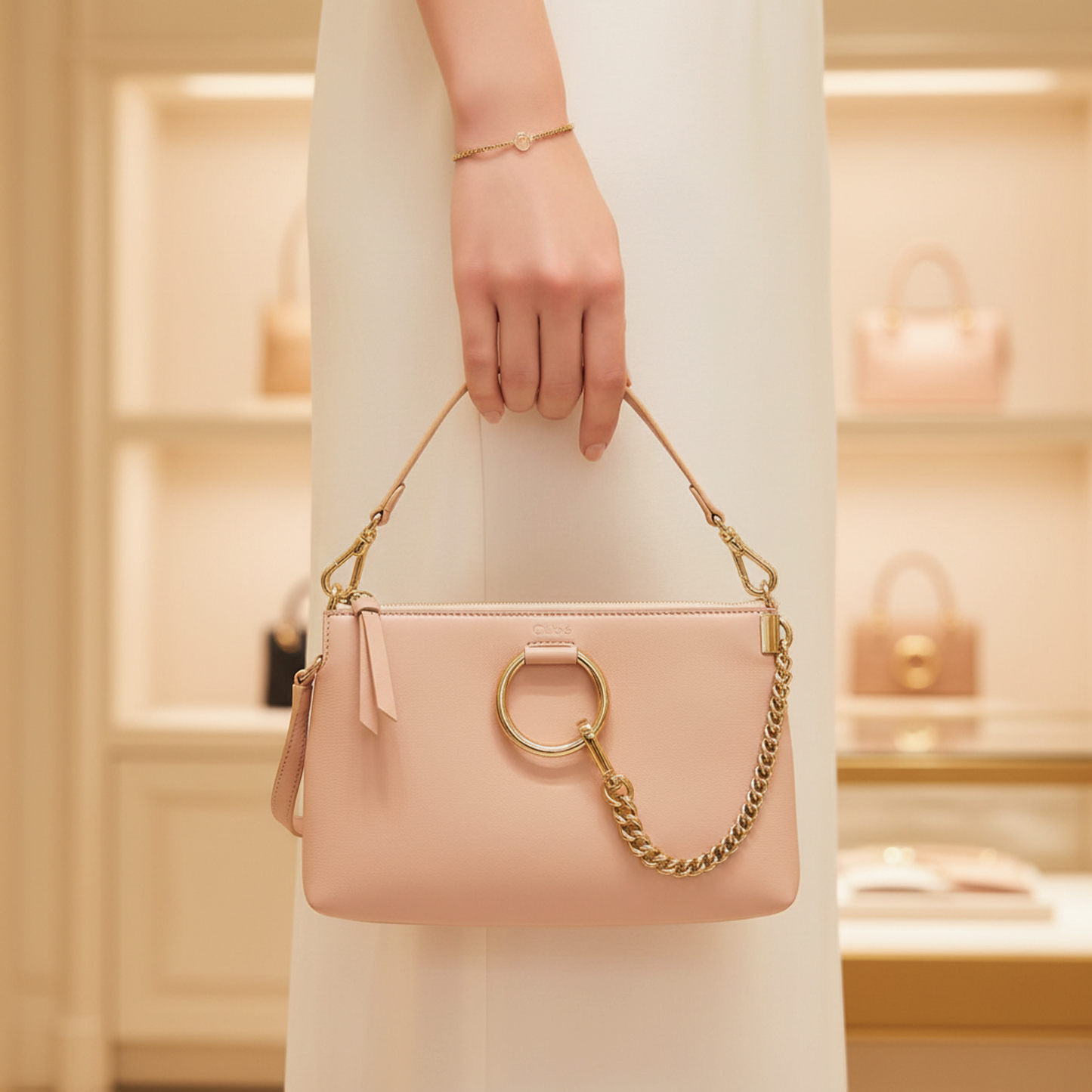 Chloé FAYE Small Zipped CHC21AS414F17284 Women's Leather Shoulder Bag Pale Orange