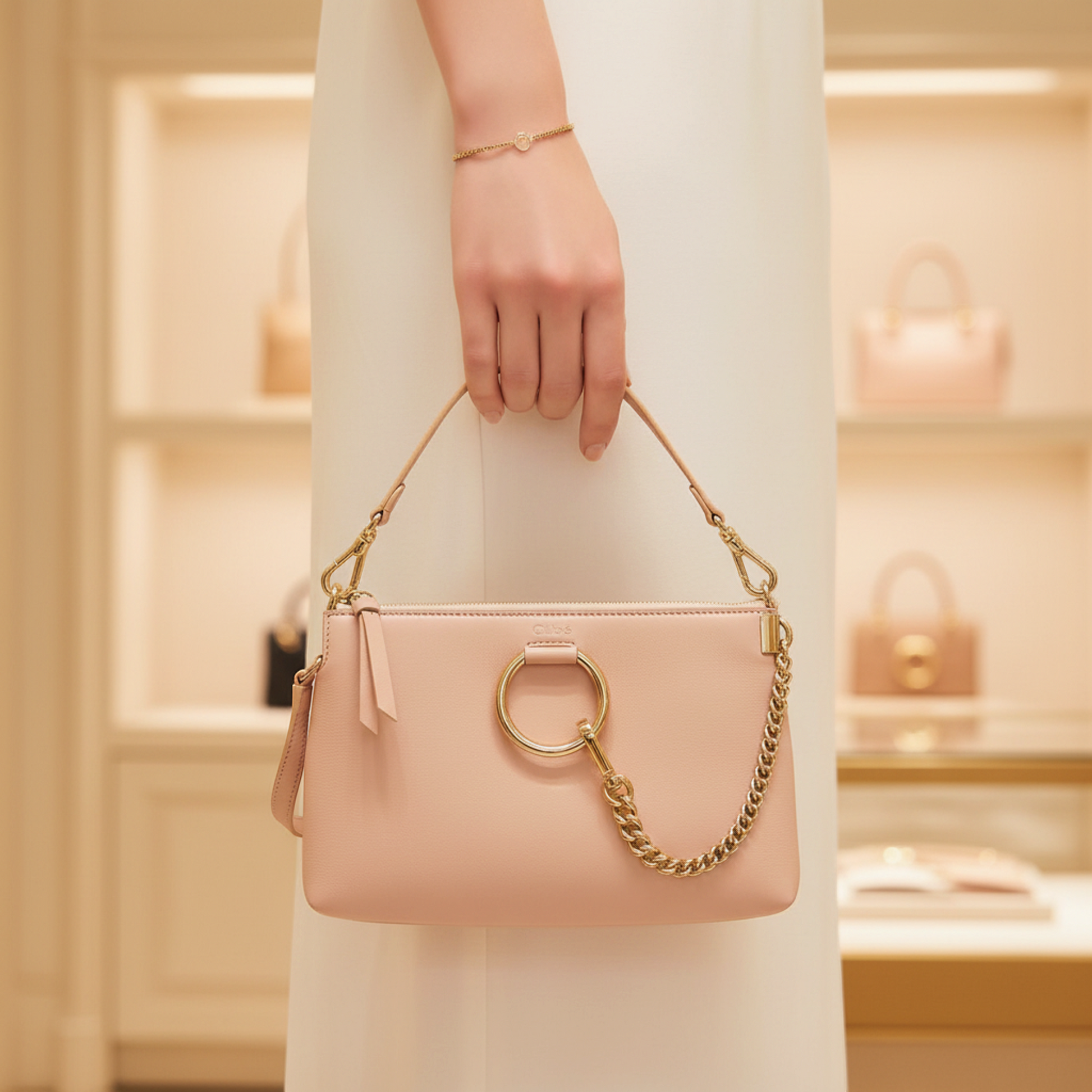 Chloé FAYE Small Zipped CHC21AS414F17284 Women's Leather Shoulder Bag Pale Orange