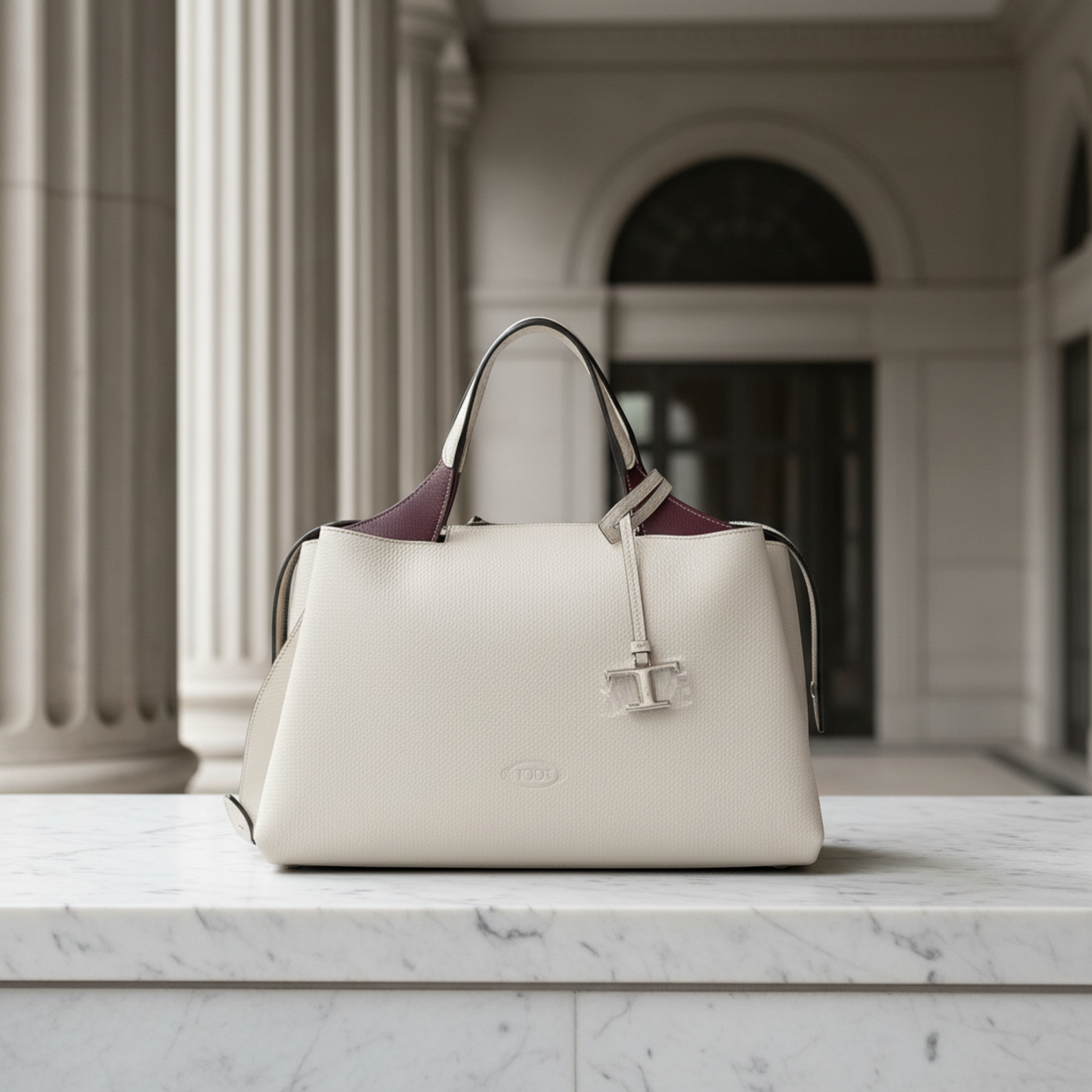 Tod's Bauletto Bag Medium XBWAPAHL300QRI5O90 Women's Leather Handbag,Shoulder Bag Light Gray,Wine