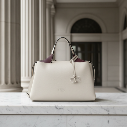 Tod's Bauletto Bag Medium XBWAPAHL300QRI5O90 Women's Leather Handbag,Shoulder Bag Light Gray,Wine