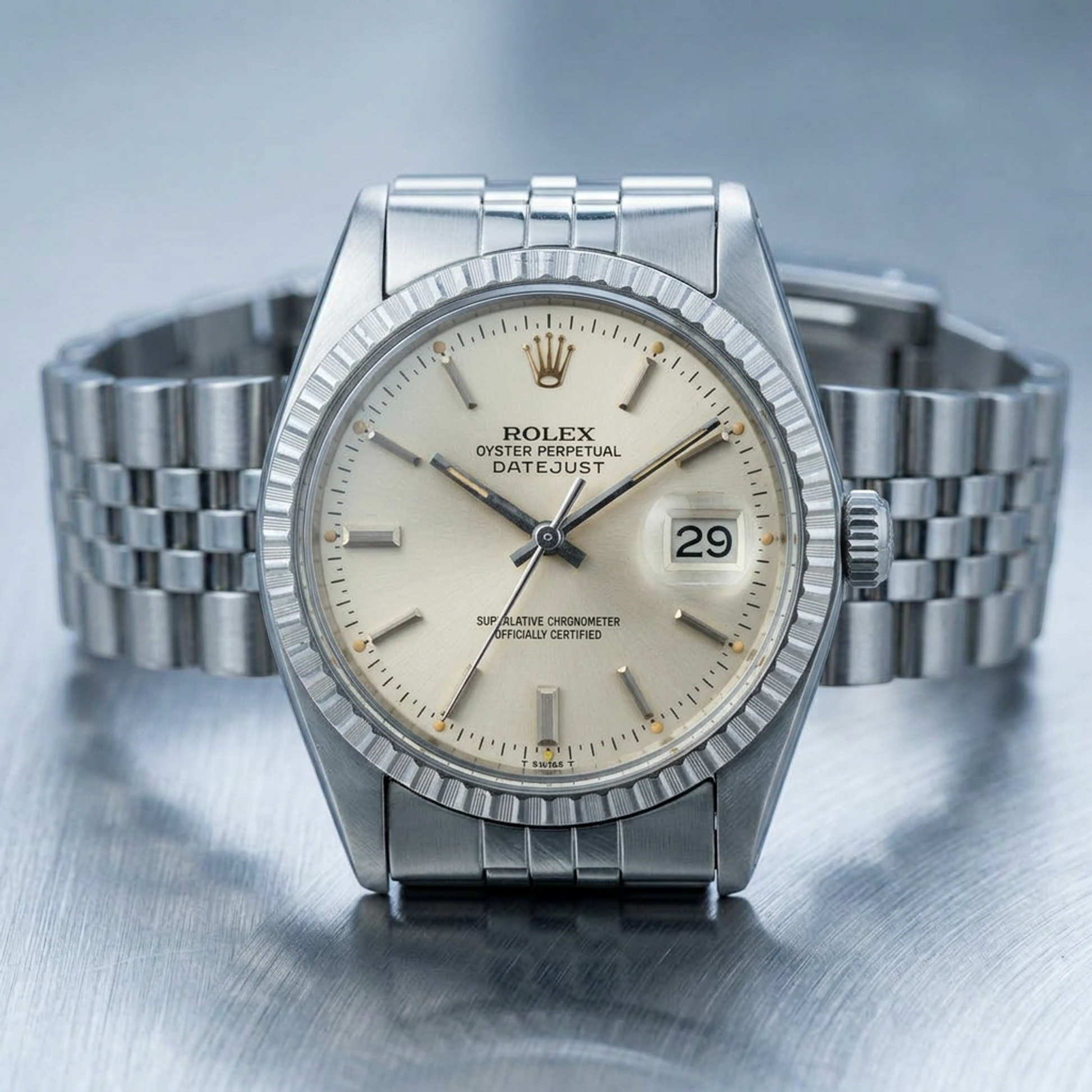 ROLEX Datejust 18K White Gold Steel Automatic Mens Watch 16030 Polished