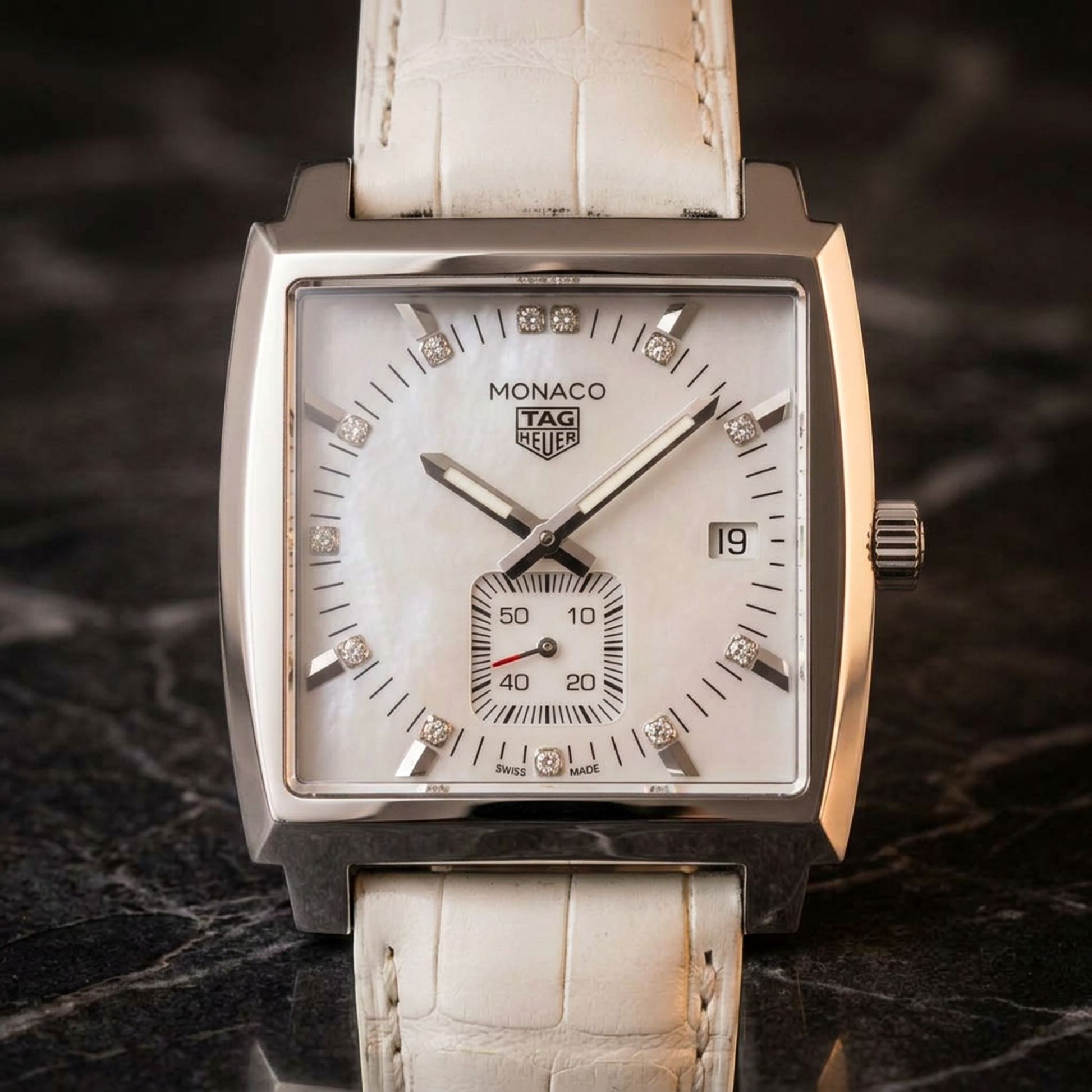 TAG HEUER Monaco Lady Diamond MOP Dial Quartz Watch WAW131B Polished