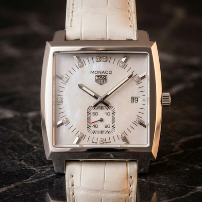 TAG HEUER Monaco Lady Diamond MOP Dial Quartz Watch WAW131B Polished