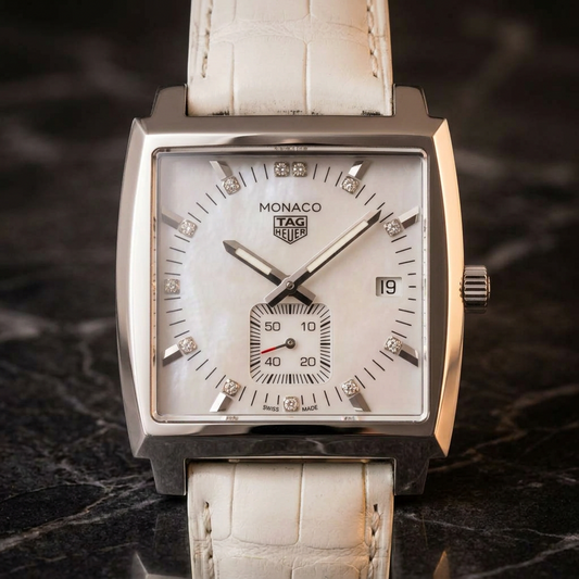 TAG HEUER Monaco Lady Diamond MOP Dial Quartz Watch WAW131B Polished