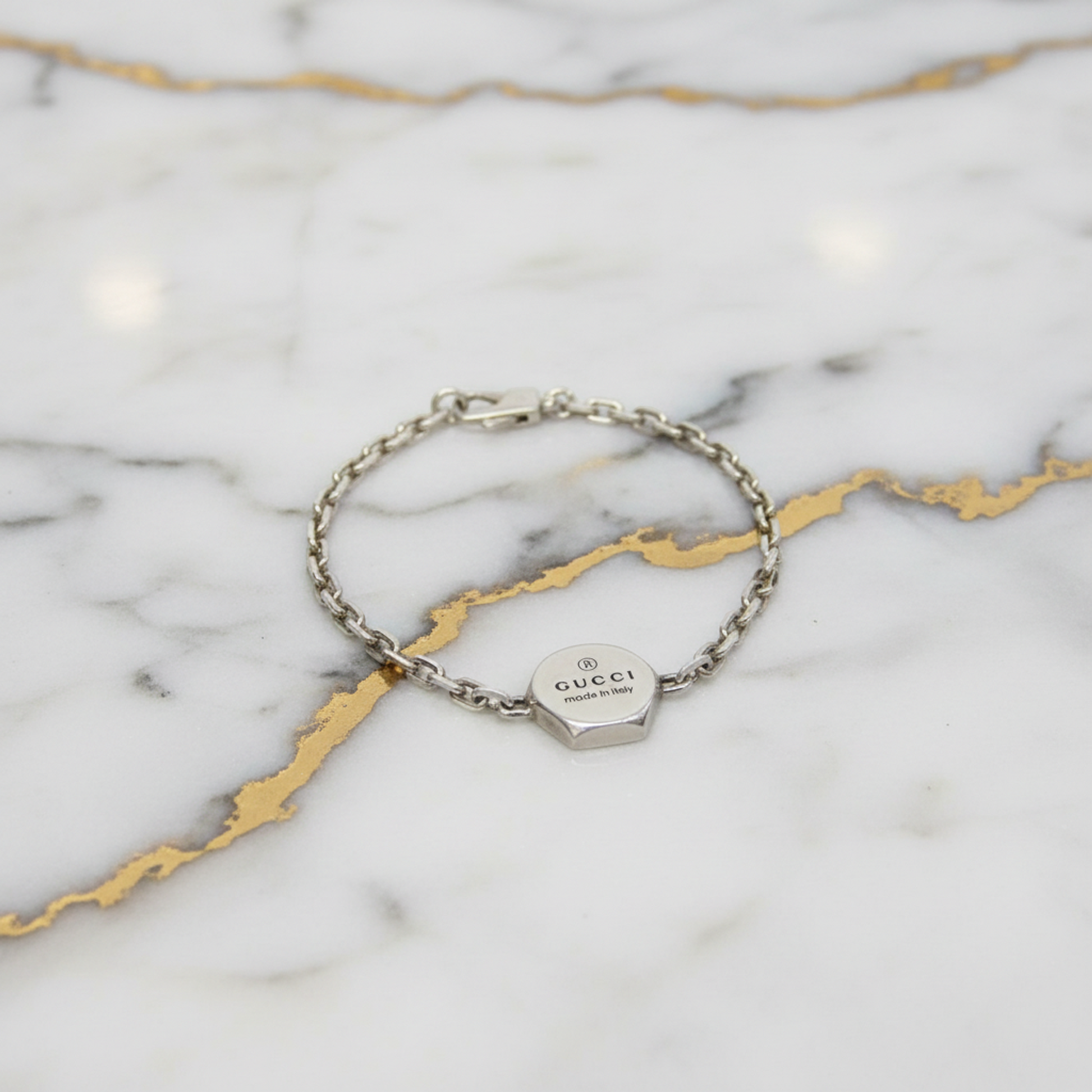 Gucci Hexagon Silver Charm Bracelet Silver