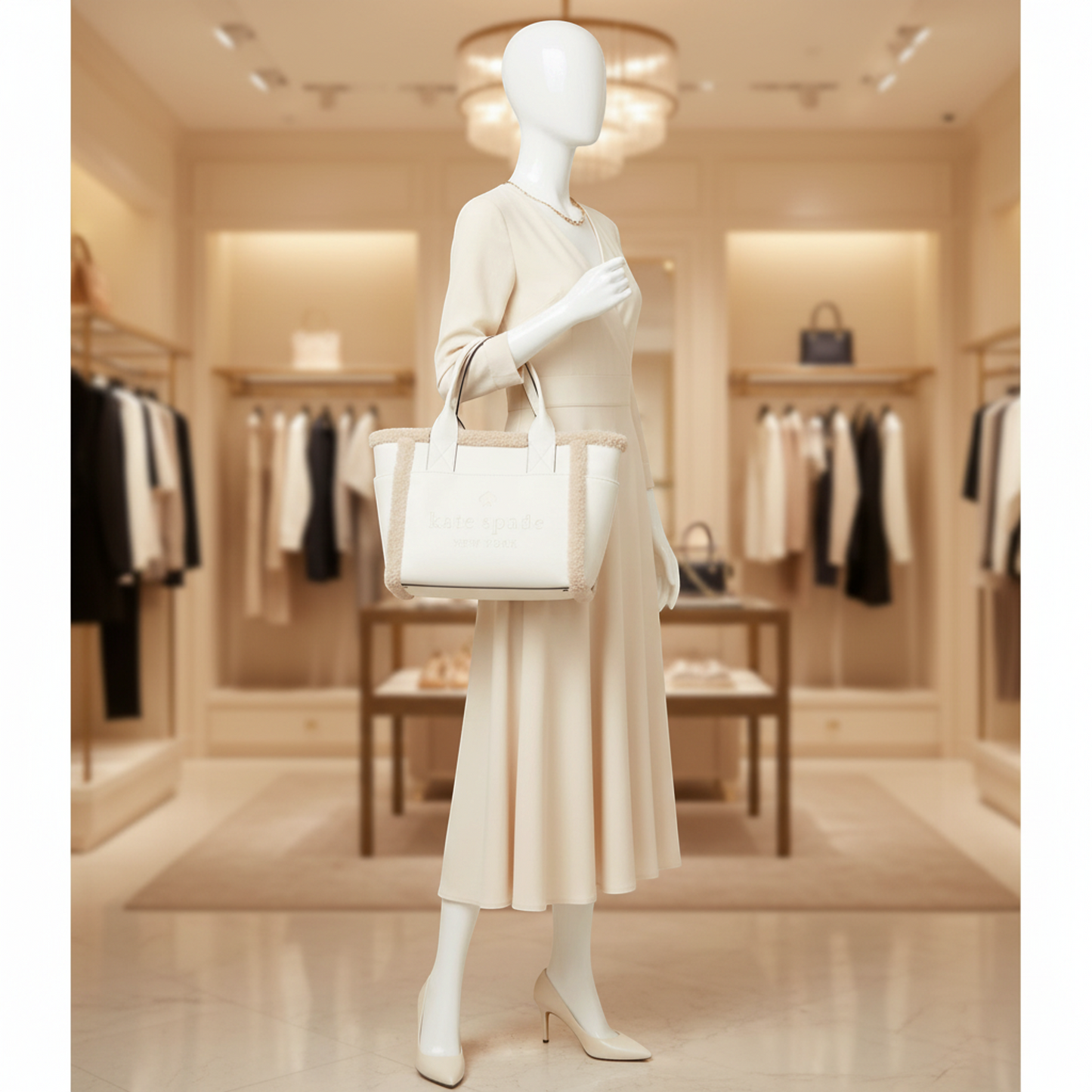 Kate Spade Jet Tote KE517 Women's Elastane,Faux Fur Tote Bag White