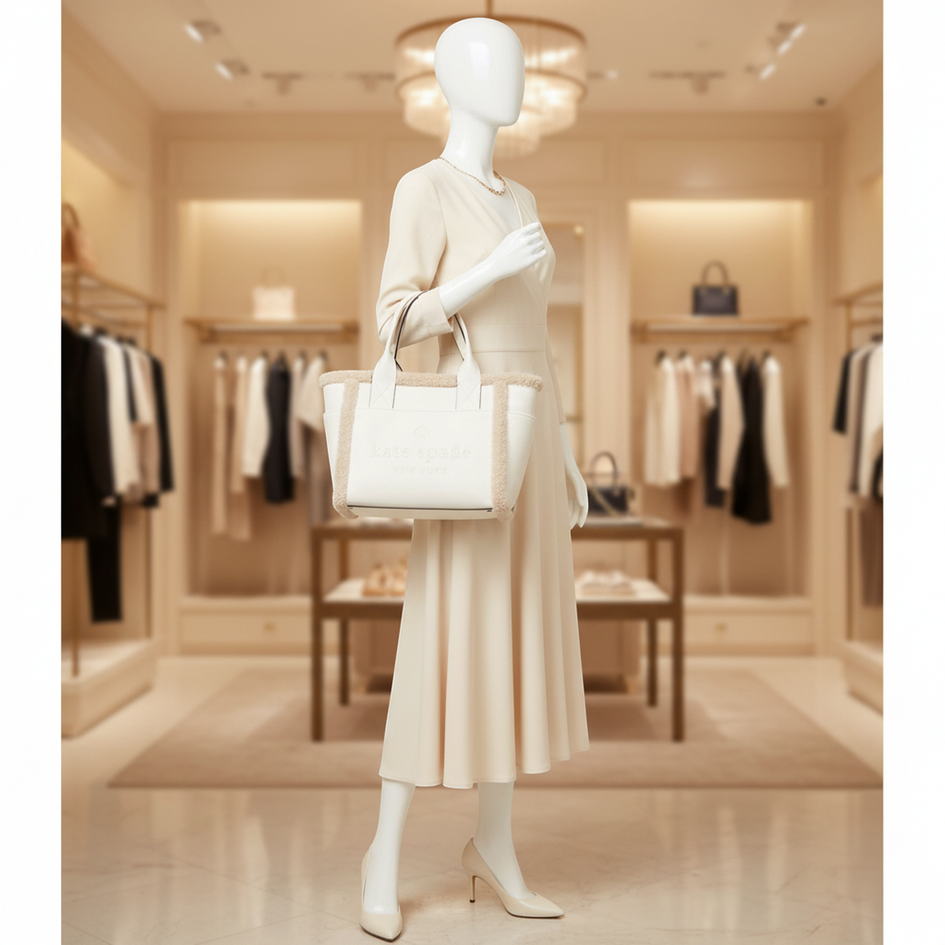 Kate Spade Jet Tote KE517 Women's Elastane,Faux Fur Tote Bag White
