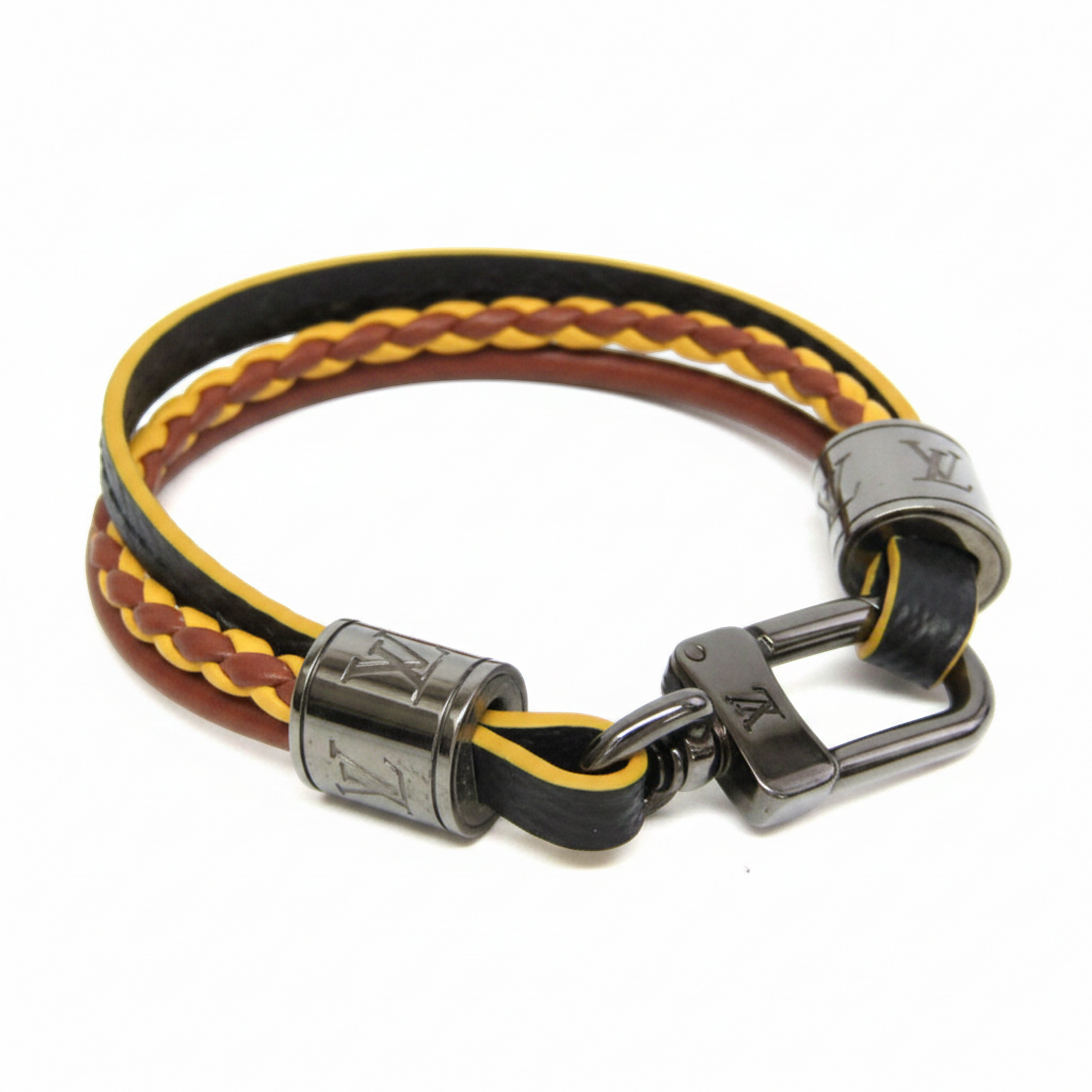 Louis Vuitton Damier Graphite LV Treble Bracelet M6423 Damier Graphite,Leather Bangle Black,Brown,Yellow