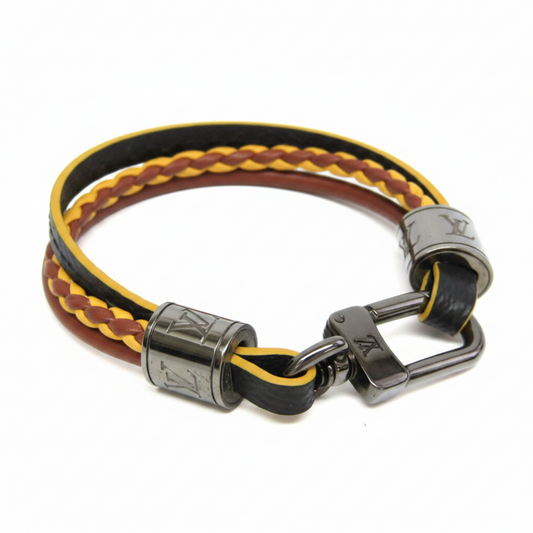Louis Vuitton Damier Graphite LV Treble Bracelet M6423 Damier Graphite,Leather Bangle Black,Brown,Yellow