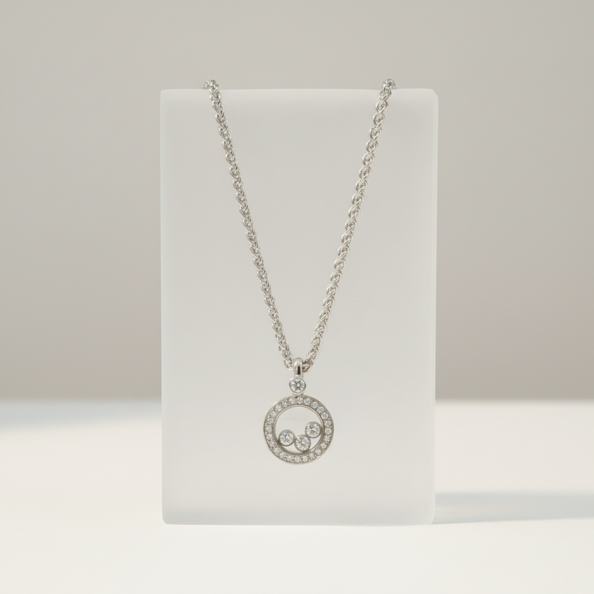 Chopard Happy Diamond Necklace 79/3957 White Gold (18K) Diamond Men,Women Fashion Pendant Necklace (Silver)