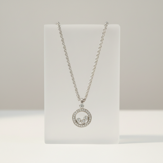 Chopard Happy Diamond Necklace 79/3957 White Gold (18K) Diamond Men,Women Fashion Pendant Necklace (Silver)