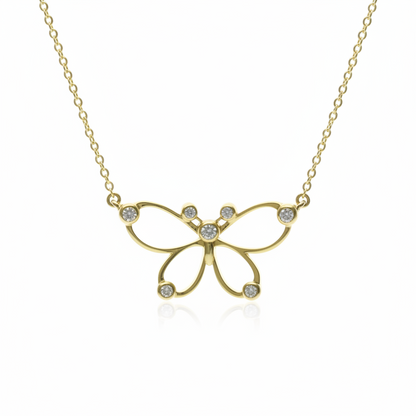 Tiffany Butterfly Diamond Necklace Yellow Gold (18K) Diamond Women,Men Fashion Pendant Necklace (Gold)
