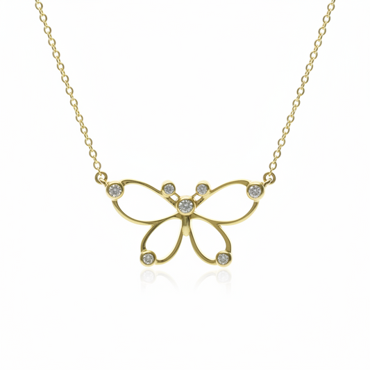 Tiffany Butterfly Diamond Necklace Yellow Gold (18K) Diamond Women,Men Fashion Pendant Necklace (Gold)
