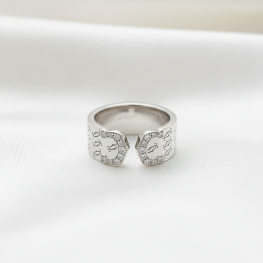 Cartier C2 Diamond Ring White Gold (18K) Fashion Diamond Band Ring Silver