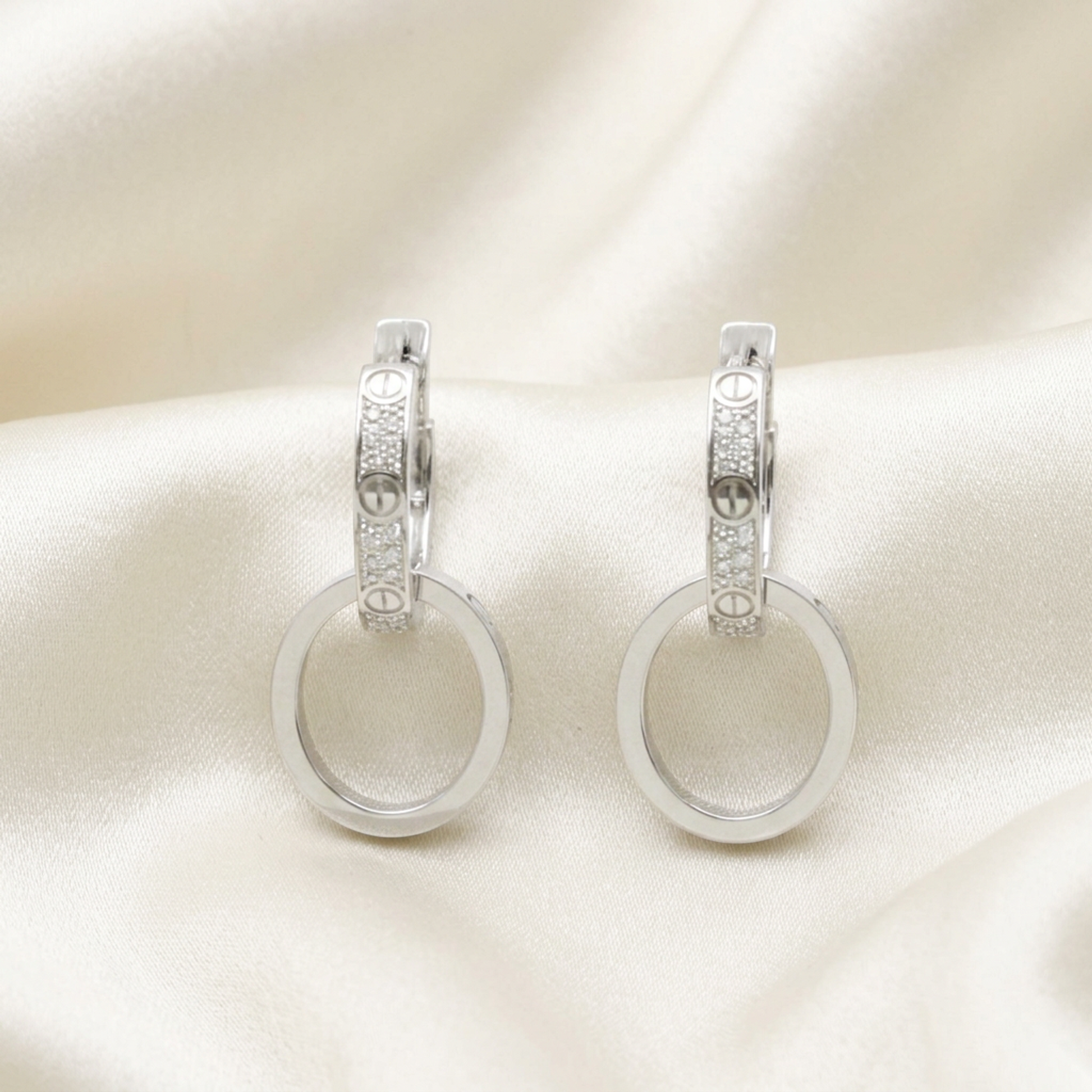 Cartier Love Earrings Multi-Wear Semi-Pavé N8515242 Diamond White Gold (18K) Drop Earrings Silver