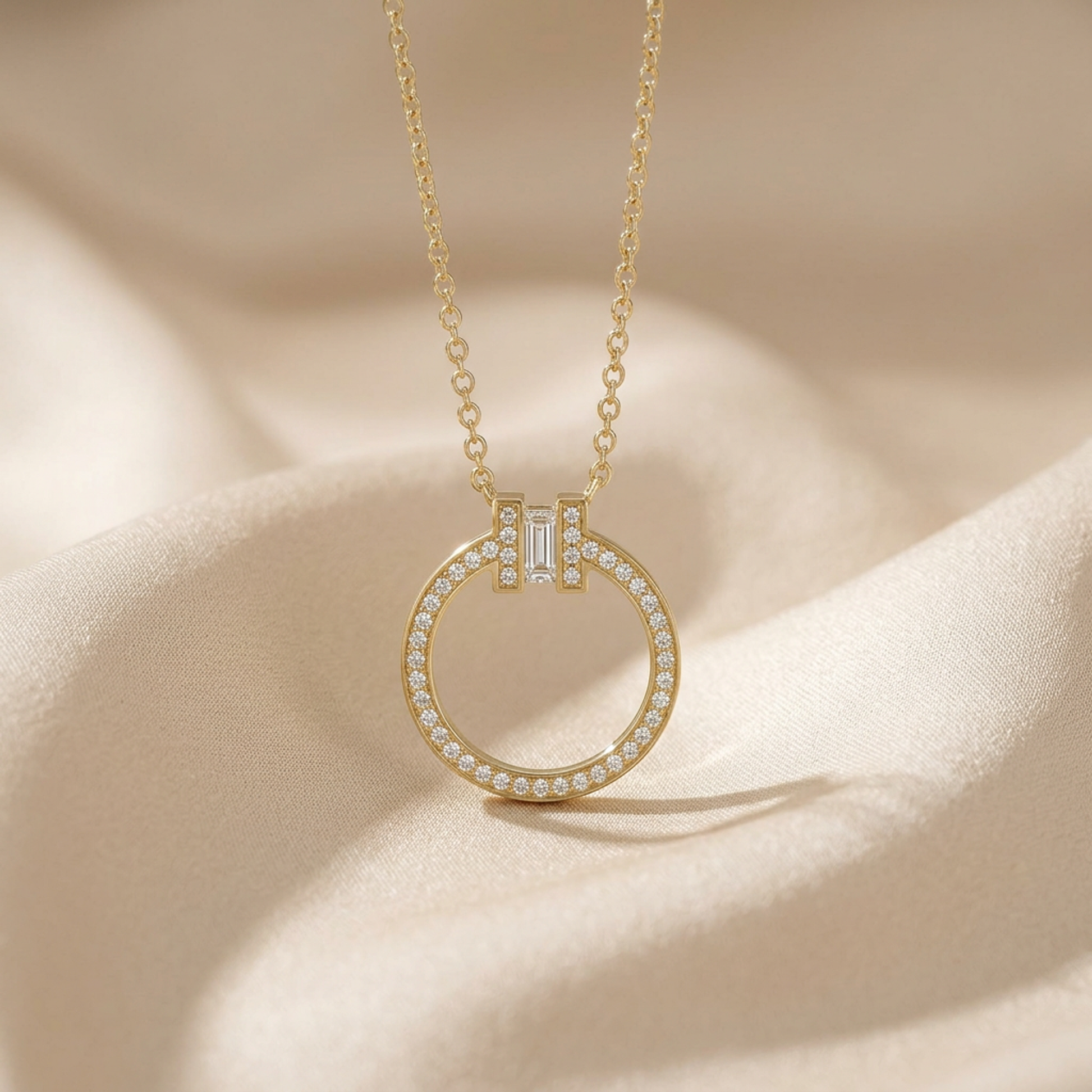 Tiffany Tiffany T Circle Diamond Necklace Yellow Gold (18K) Diamond Women,Men Fashion Pendant Necklace (Gold)