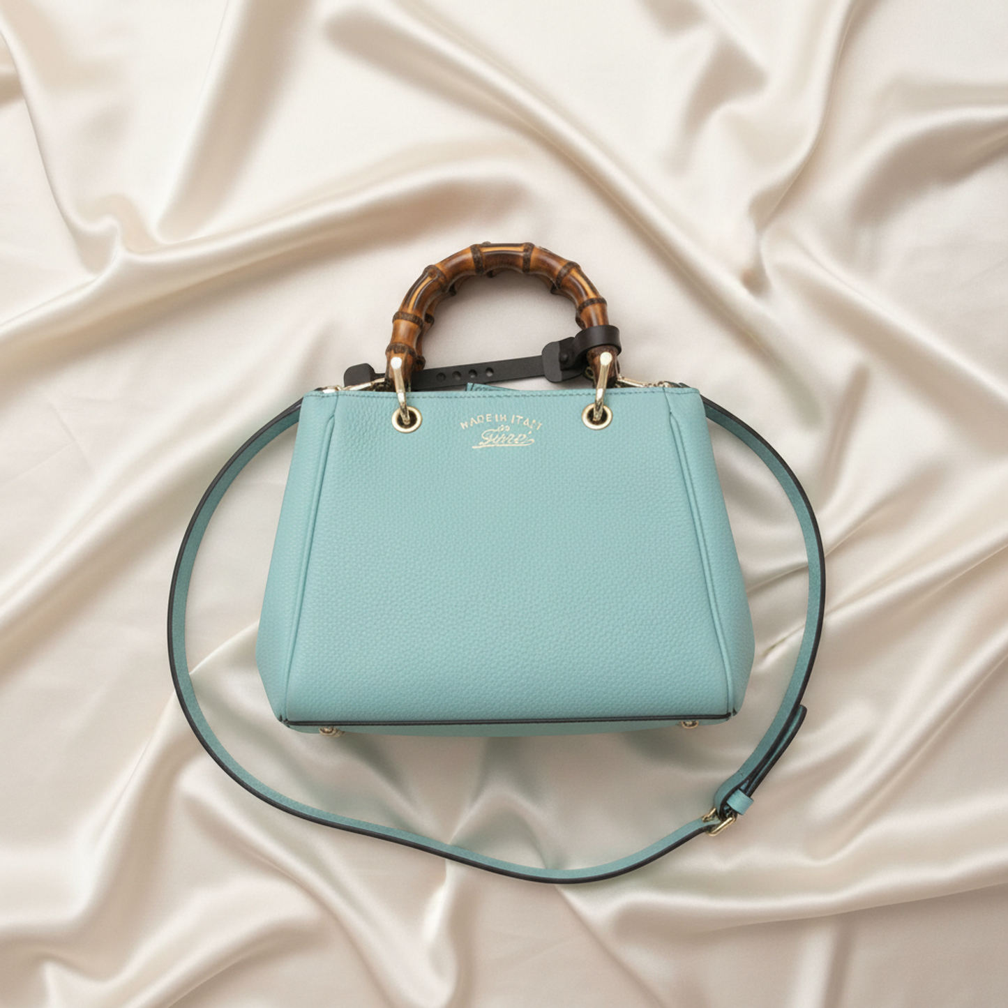 Gucci Bamboo Mini Shopper 368823 Women's Leather,Bamboo Handbag,Shoulder Bag Light Blue