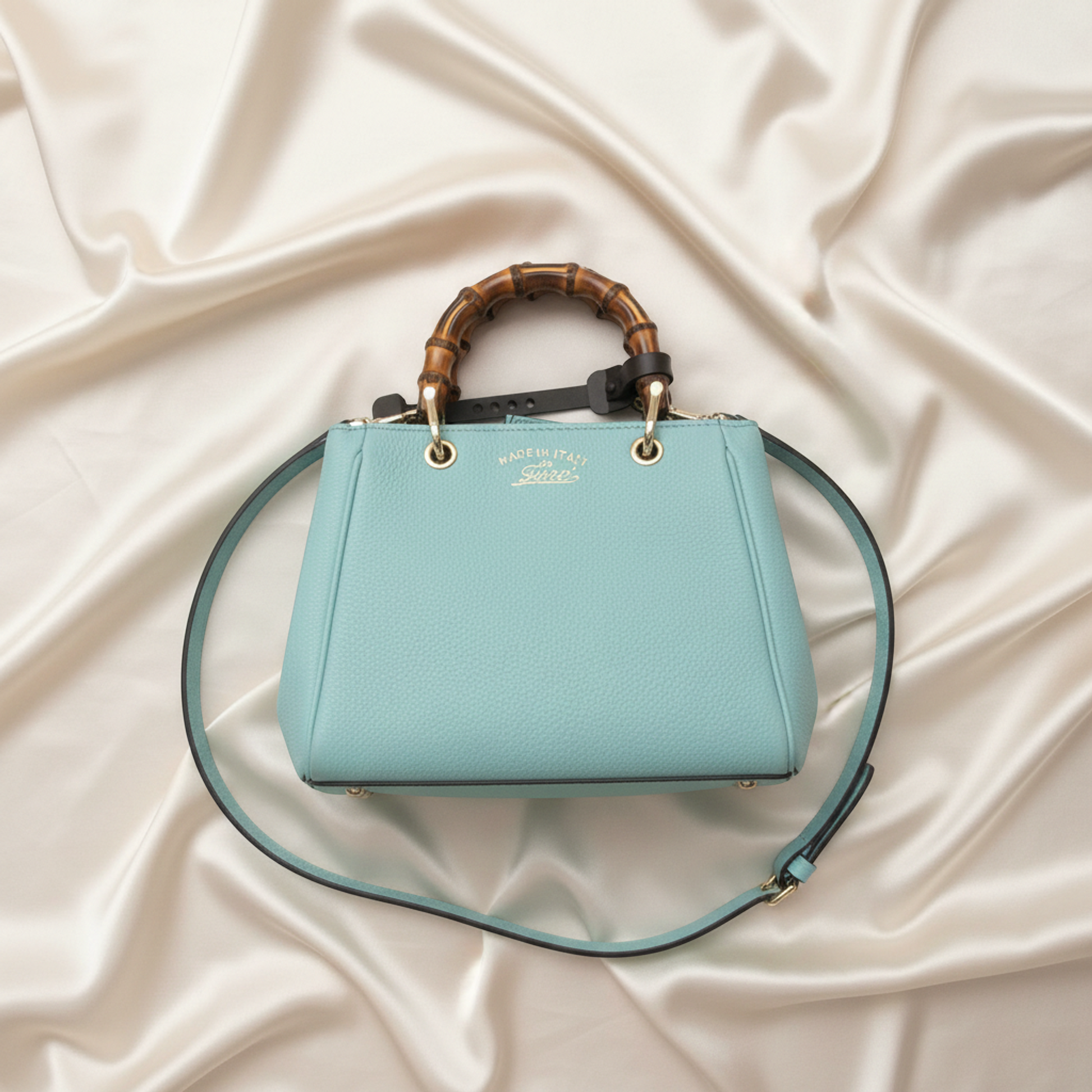 Gucci Bamboo Mini Shopper 368823 Women's Leather,Bamboo Handbag,Shoulder Bag Light Blue