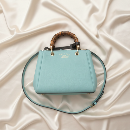 Gucci Bamboo Mini Shopper 368823 Women's Leather,Bamboo Handbag,Shoulder Bag Light Blue