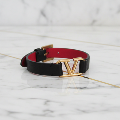 Valentino Garavani V Logo ZW2J0C44ZXL Leather,Metal Bangle Black
