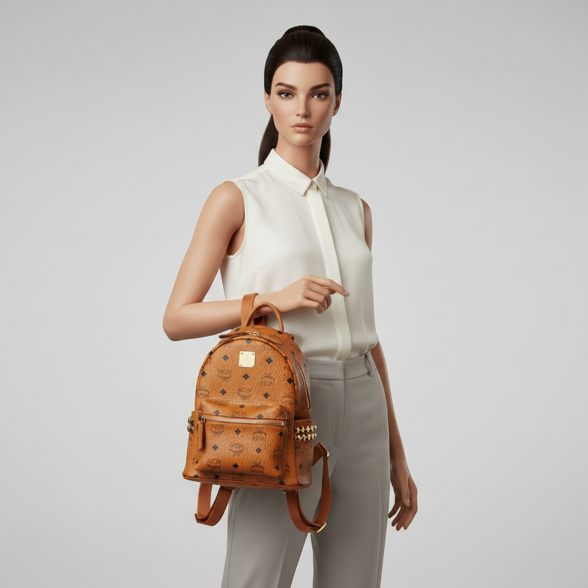 MCM Visetos Mini MMK6SVE41C0001 Women's Coated Canvas Backpack Brown