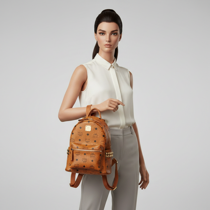 MCM Visetos Mini MMK6SVE41C0001 Women's Coated Canvas Backpack Brown