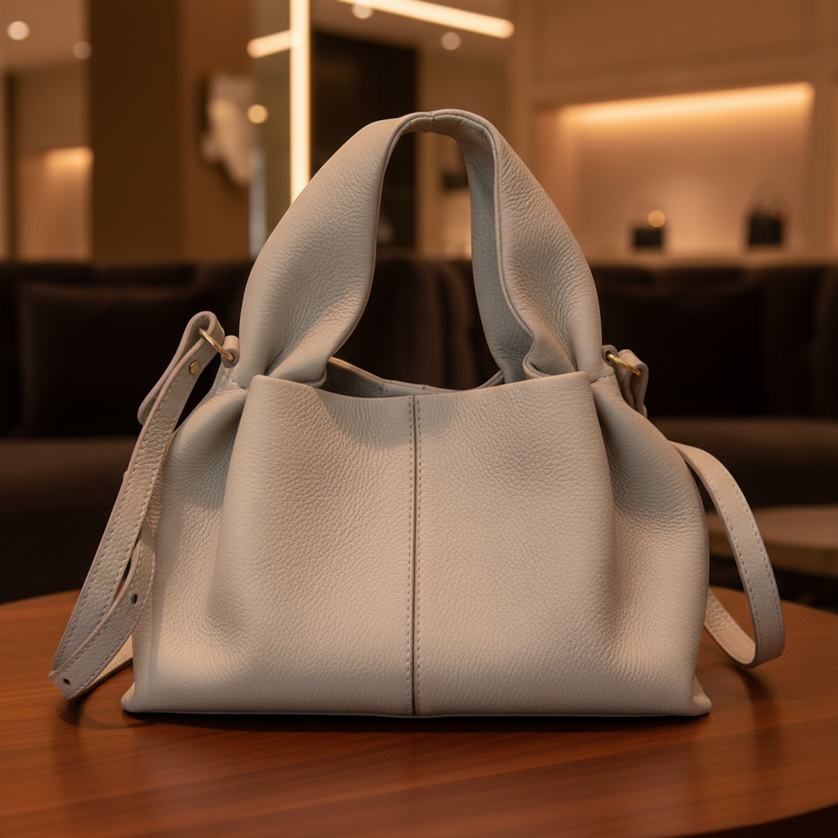 POLÈNE Numéro Neuf Mini Women's Leather Handbag,Shoulder Bag Off-white