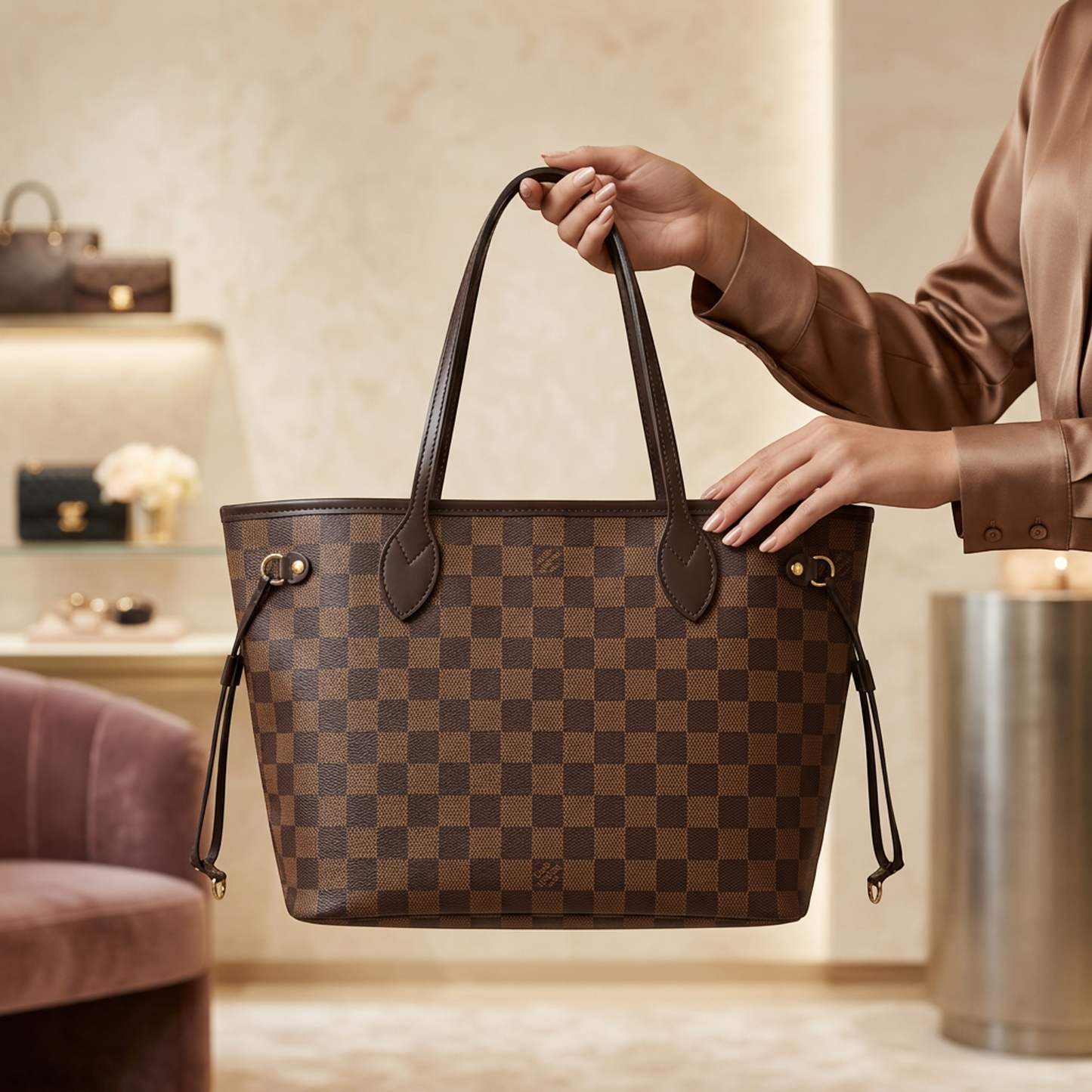 Louis Vuitton Damier Neverfull PM N51109 Women's Tote Bag Brown