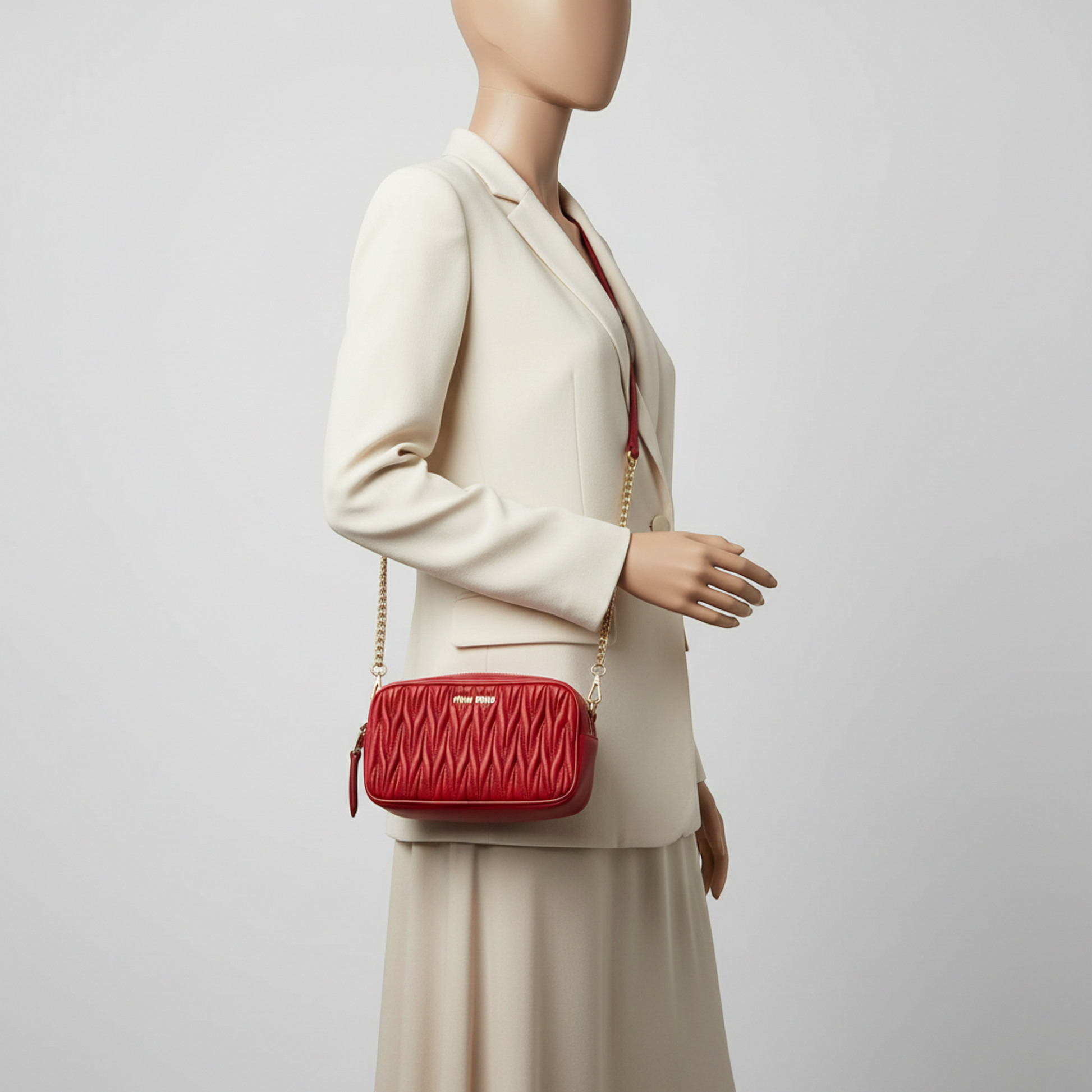 Miu Miu Matelasse Chain Shoulder Mini Bag Women's Leather Pouch,Shoulder Bag Red Color