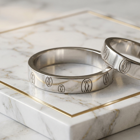 Cartier Happy Birthday White Gold (18K) Fashion Diamond Band Ring Silver