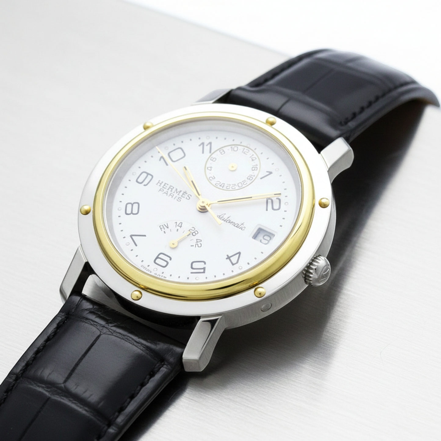 HERMES Clipper Power Reserve Gold Plated Steel Mens Watch CL5.720  Polished