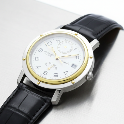 HERMES Clipper Power Reserve Gold Plated Steel Mens Watch CL5.720  Polished