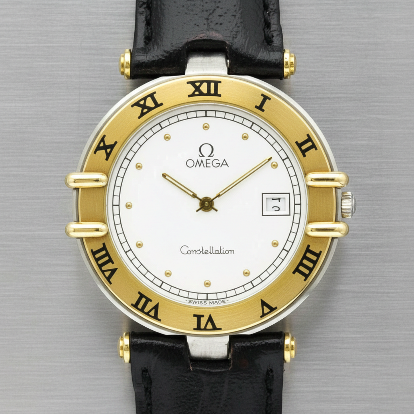 OMEGA Constellation Date 18K Gold Steel Mens Watch 196.0360 Polished