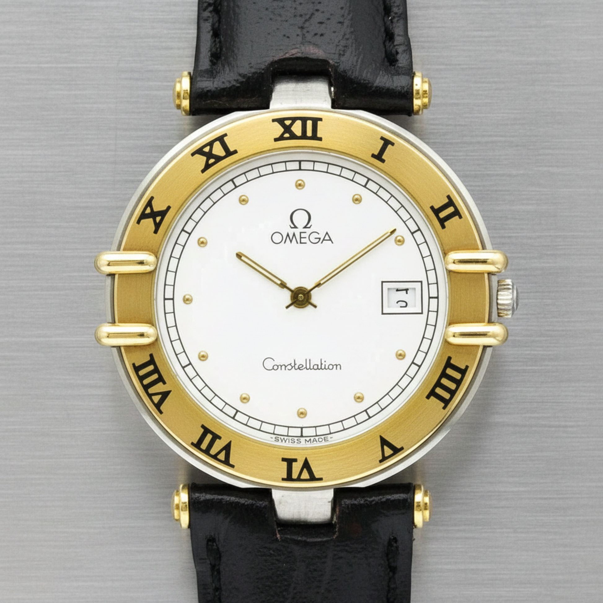 OMEGA Constellation Date 18K Gold Steel Mens Watch 196.0360 Polished
