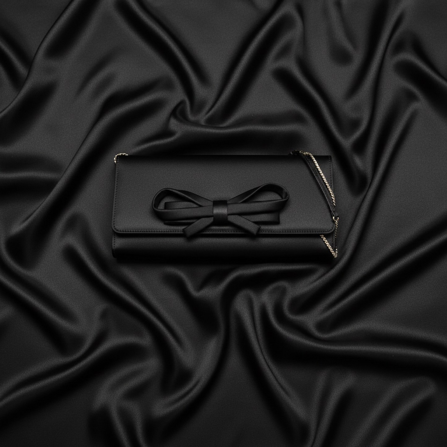 Valentino Garavani Ribbon Chain Shoulder Pouch Women's Satin Pouch,Shoulder Bag Black