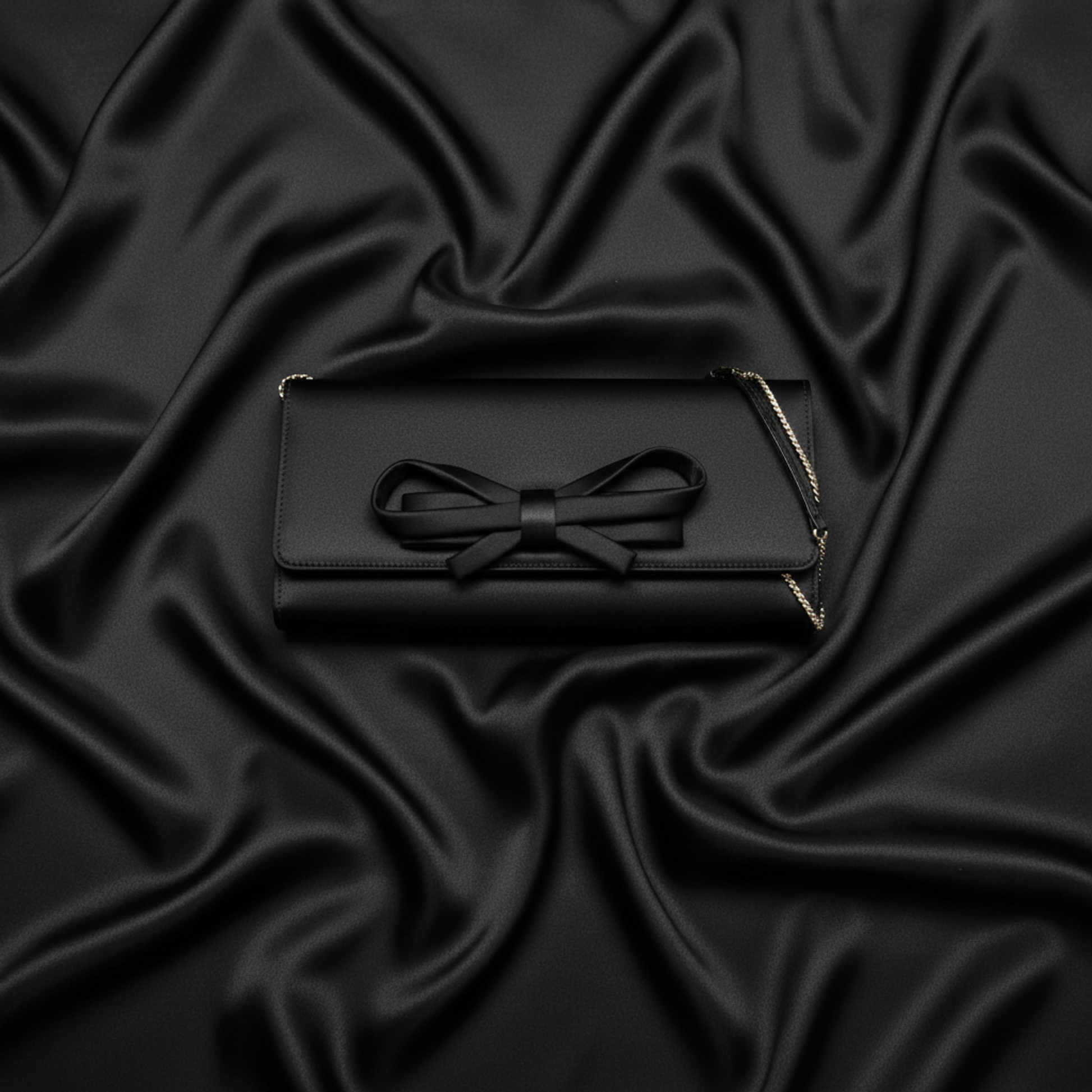 Valentino Garavani Ribbon Chain Shoulder Pouch Women's Satin Pouch,Shoulder Bag Black