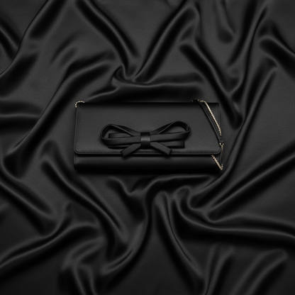 Valentino Garavani Ribbon Chain Shoulder Pouch Women's Satin Pouch,Shoulder Bag Black