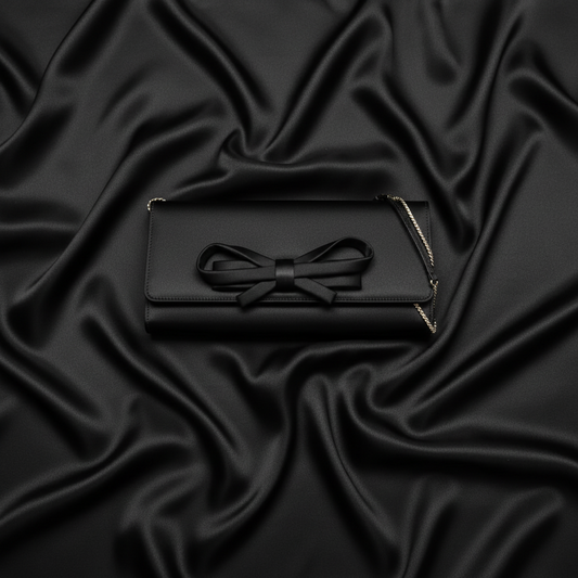 Valentino Garavani Ribbon Chain Shoulder Pouch Women's Satin Pouch,Shoulder Bag Black