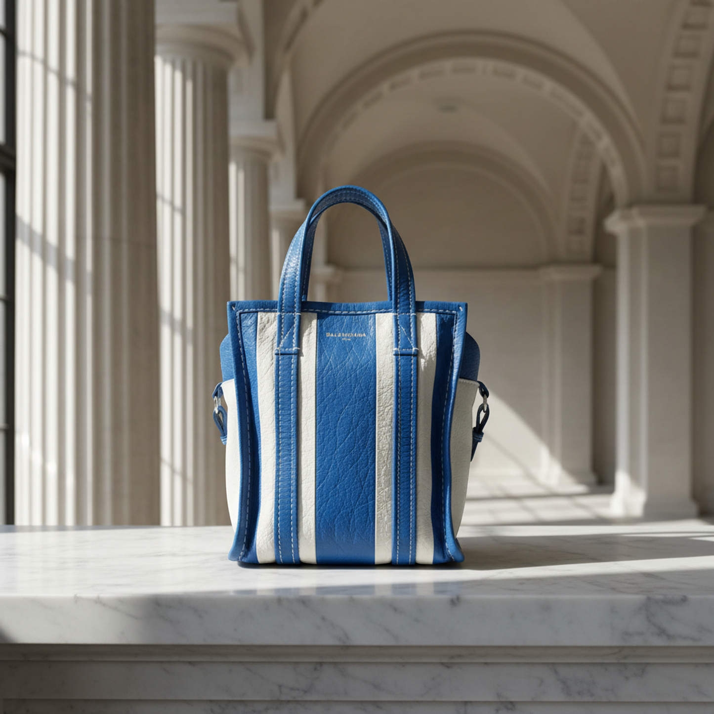 Balenciaga Bazar Shopper XS 452458 Women's Leather Shoulder Bag,Tote Bag Blue,White