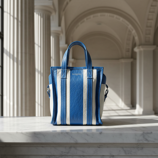Balenciaga Bazar Shopper XS 452458 Women's Leather Shoulder Bag,Tote Bag Blue,White